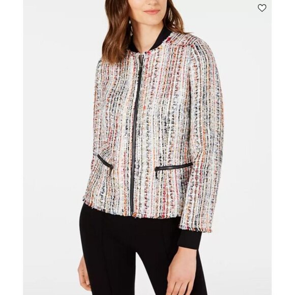 NWOT Elie Tahari Brooke Tweed Zip-Front Bomber Jacket SZ L - Picture 2 of 11